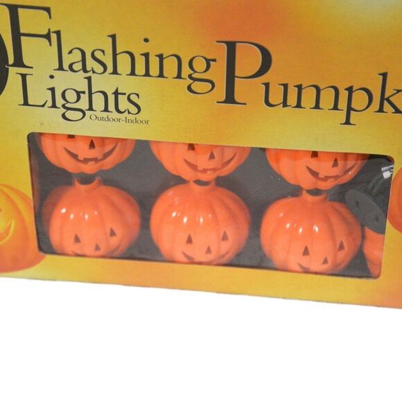 Halloween Flashing Pumpkin Lights 20 Count String Indoor Outdoor Vintage - Picture 2 of 2